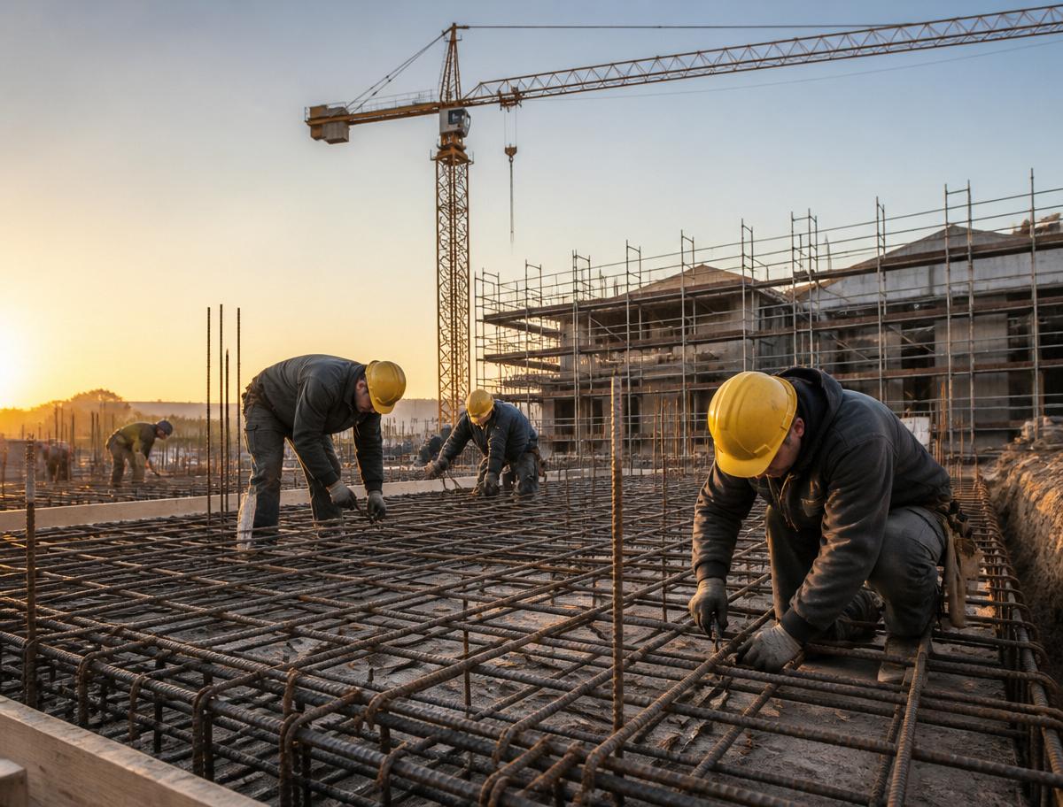 Eisenflechter bei der Arbeit auf der Baustelle